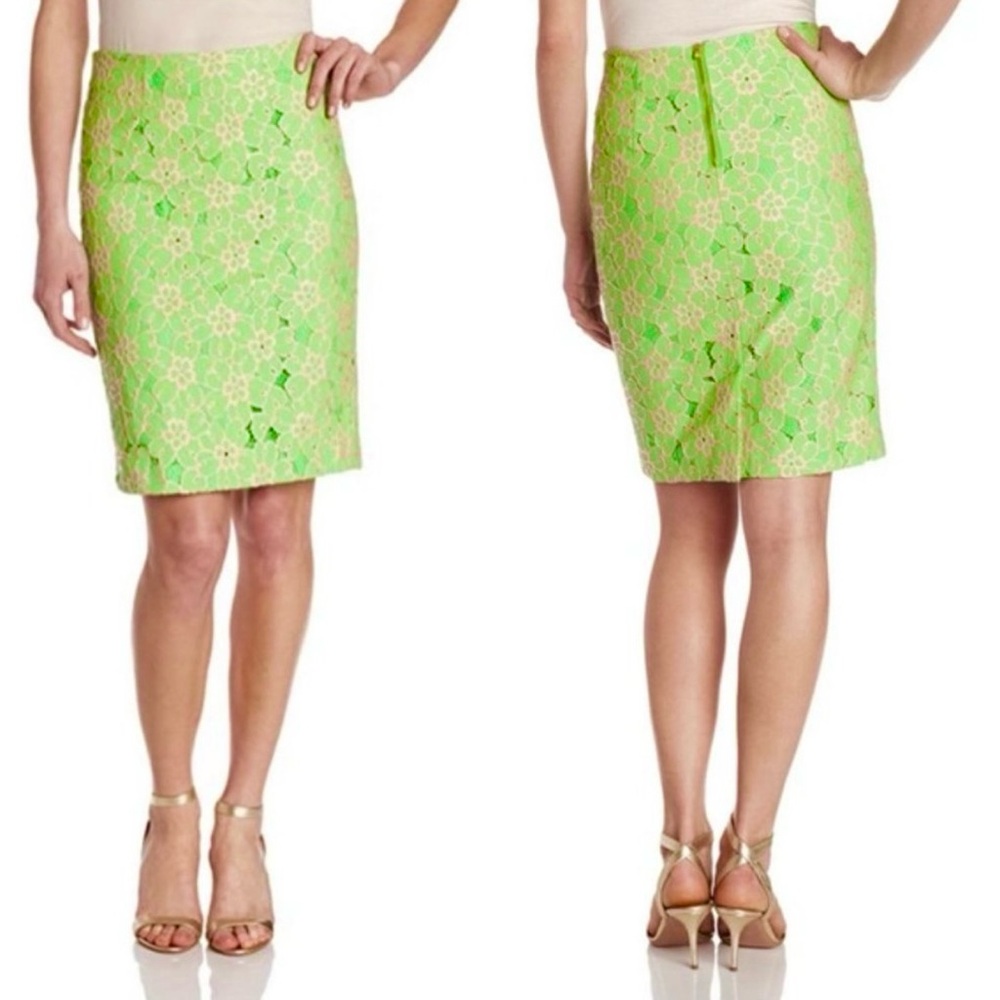 Lilly Pulitzer Hyacinth Pencil skirt in Green and Pink Pique Lace